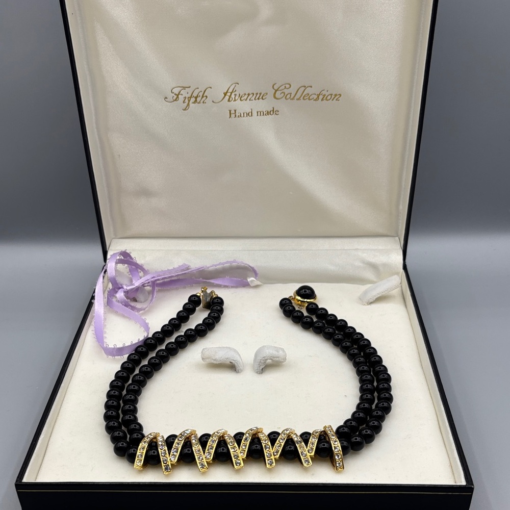 Black Onyx and Rhinestone Choker Necklace JP387 - Picture 9 of 9